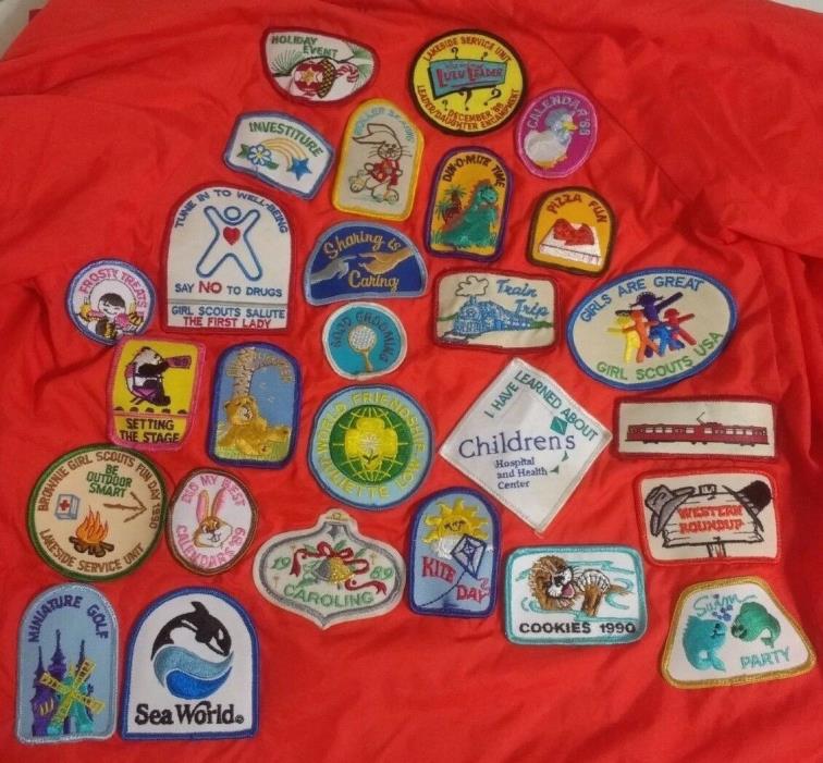 Vintage Satin Jacket with 28 Patches (Girl Scouts, Sea World, etc) - Size 10-12