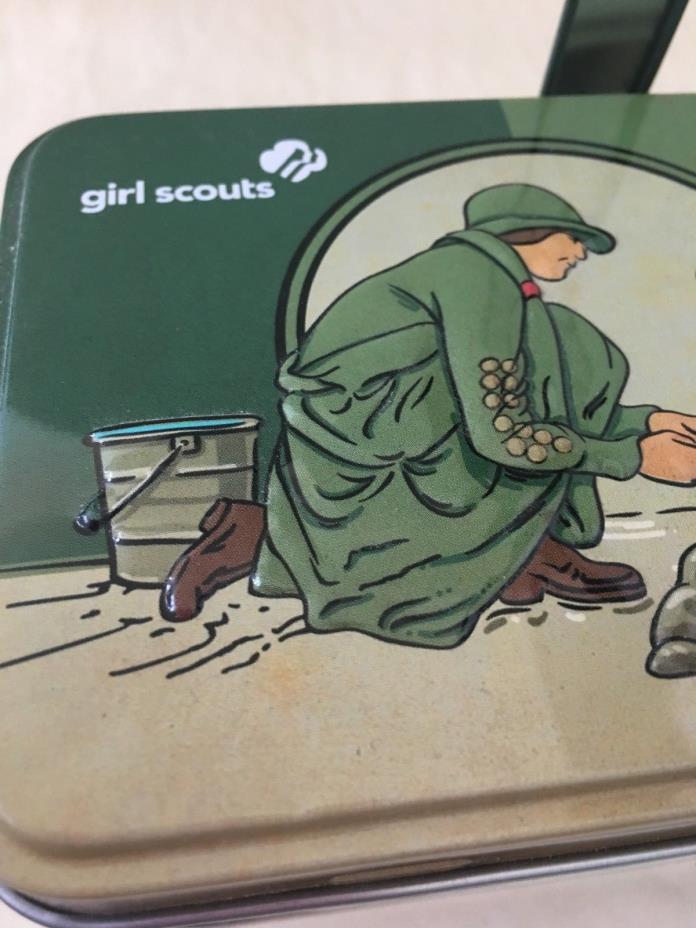 Girl Scouts Tin Box with Handle Nostalgic 1920s Theme Campfire Camping Forest