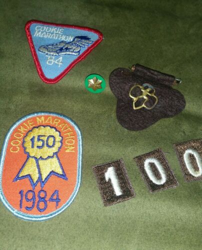 vintage brownie girl scouts cookie patches numbers and pins 1984