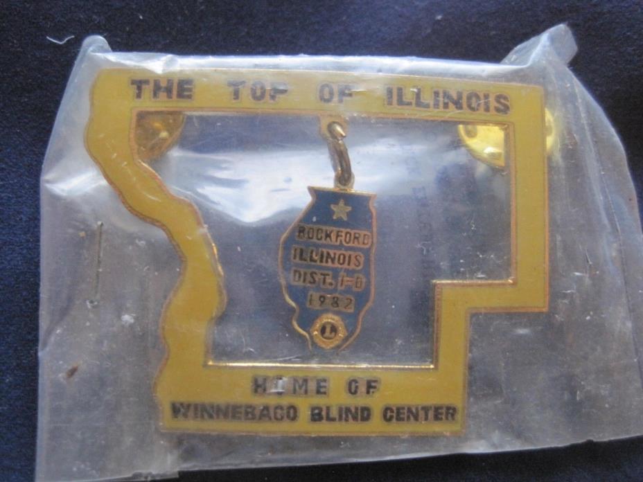 Lions Club Pin Top of Illinois Rockford Home of Winnebago Blind Center Vintage