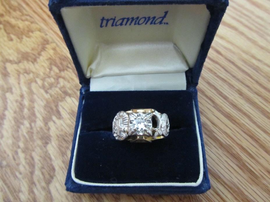 1950's Diamond 14K Gold Platinum Schriners / Scottish Rite 32nd Degree Ring 8.7