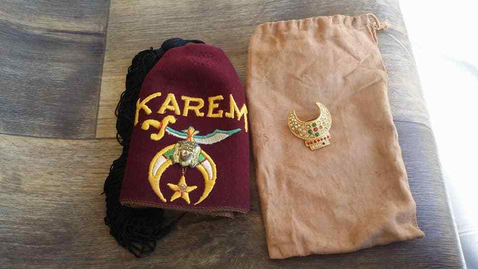 Lou Walt Shriners Masonic KAREM Felt Wool Hat Rhinestones Tassel W/PIN BAG
