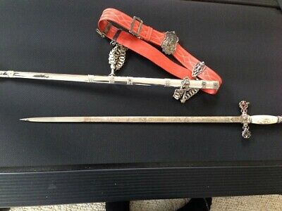 Antique Ornate Masonic Knights Templar Sword With Belt
