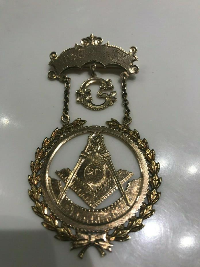 Important 1905 Lodge 569 14k Yellow Green Gold Past Master Freemason Pin