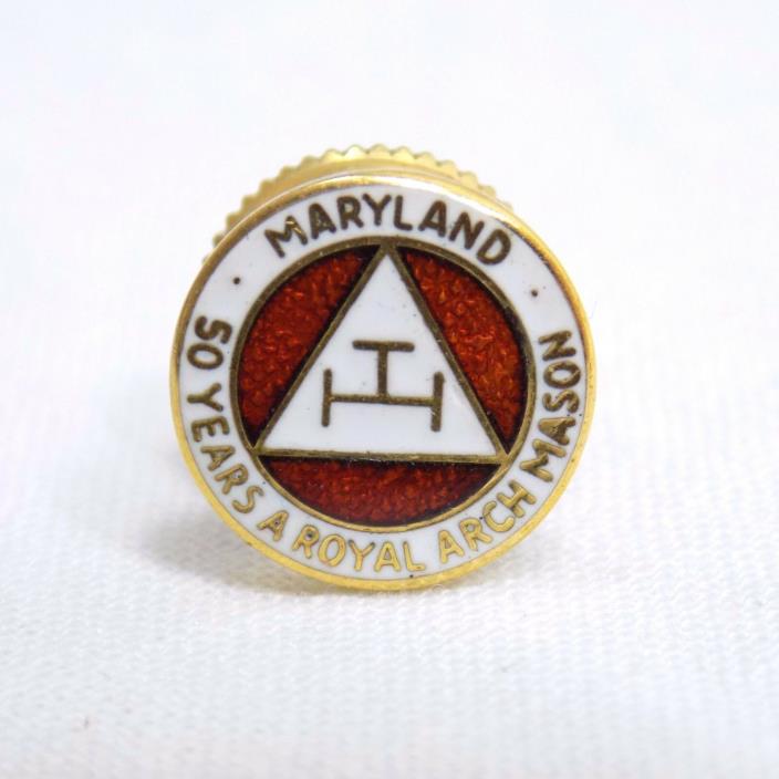 Masonic Royal Arch Mason Maryland 50 Years Freemason 10k Gold Plated Vtg Pin