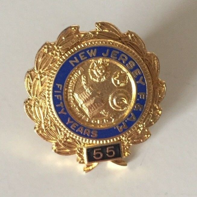 New Jersey Vtg 1/10k GF Masonic F & AM Mason 50 55 Year Button Lapel Pin