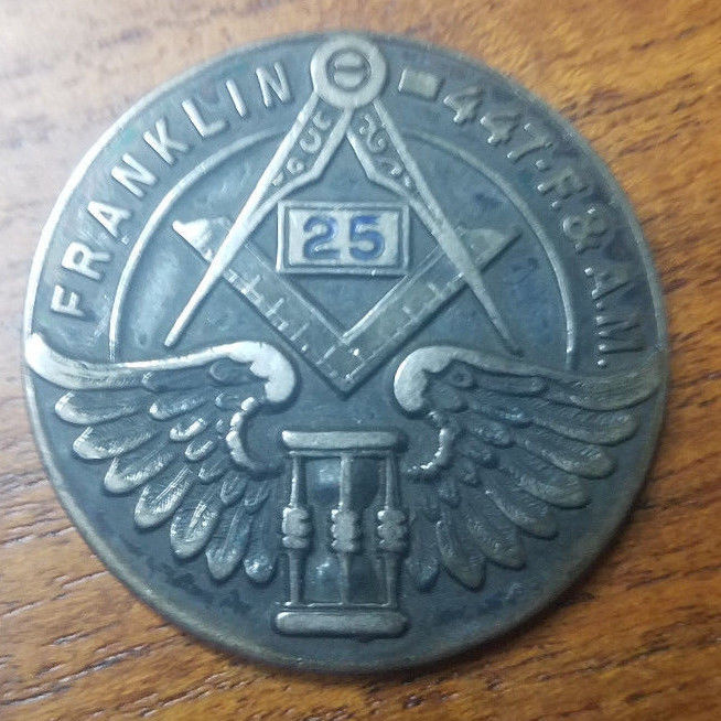 1893-1918 Sterling Silver Masonic Token ~ Franklin 447 F & AM Lodge