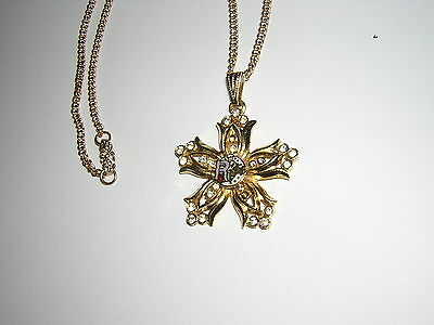 Bellflower NECKLACE PENDANT Rebekah gold? fraternal Women's IOOF vtg rhinestones