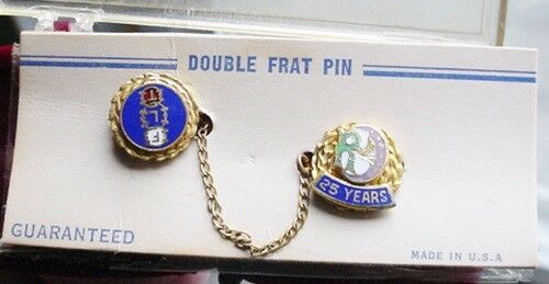 Vintage FLT Freemasonry & Rebekah 25 Years Double Masonic Frat Pin MOP
