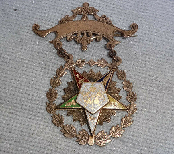 VTG 10K Solid Gold Masonic Enamel ORDER OF THE EASTERN STAR Pin Medal 10 Grams