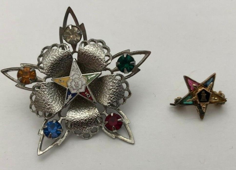 2 Eastern Star Masonic Pins (one 10k Semi Precious Stones)