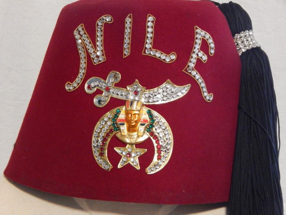 Vintage Masonic Shriners Nile Jewels Rhinestone Tassel Mason Fez Hat Lot Of 4