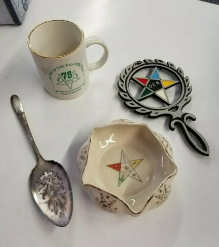 VINTAGE ORDER OF THE EASTERN STAR LOT MUG SERVING UTENSIL TRIVET BOWL - GREAT!!