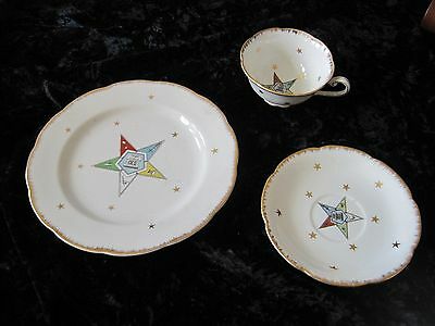 Masonic Dishes Cup Saucer Salad Lefton OES