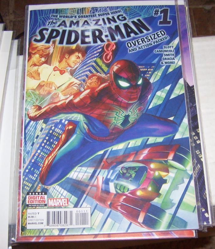 Amazing Spider-Man #  1 ( 2015 Marvel)  alex ross cover oversize issue  SILK