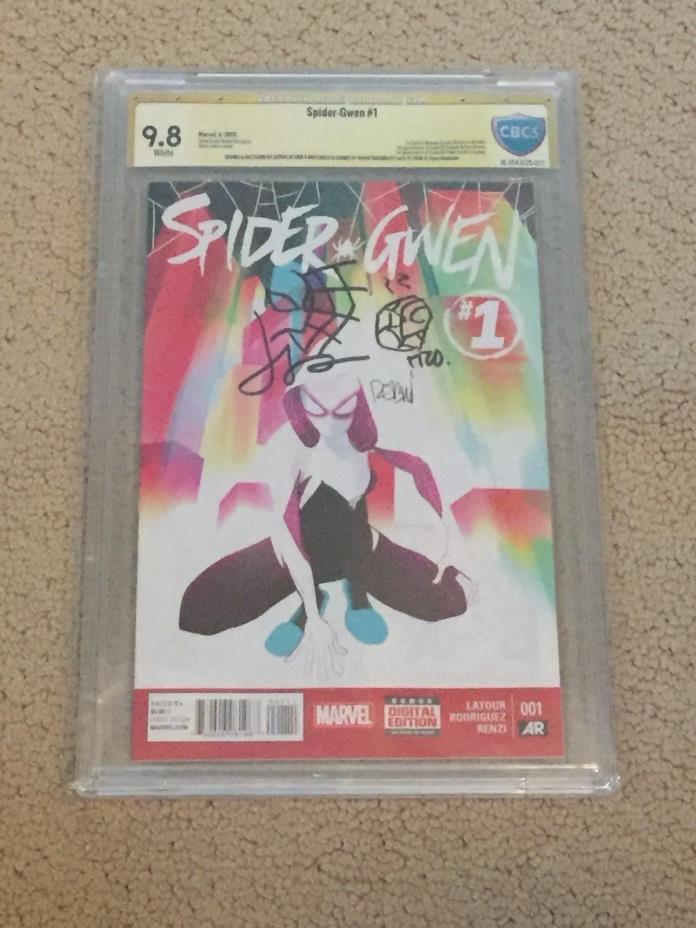 Spider-Gwen 1 CBCS 9.8 White Pages SS Sketched x3- not CGC- Multiverse Movie!!