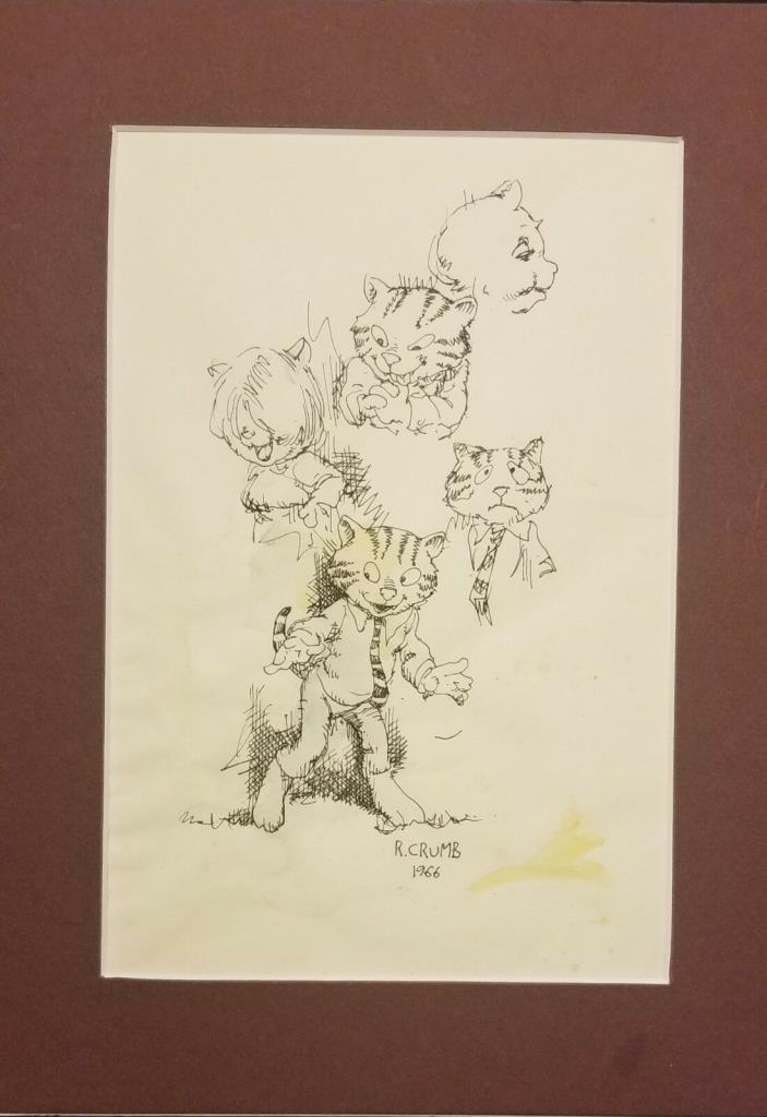 1966 R. Crumb Fritz the Cat pen & ink drawing. Rare Robert Crumb original art!