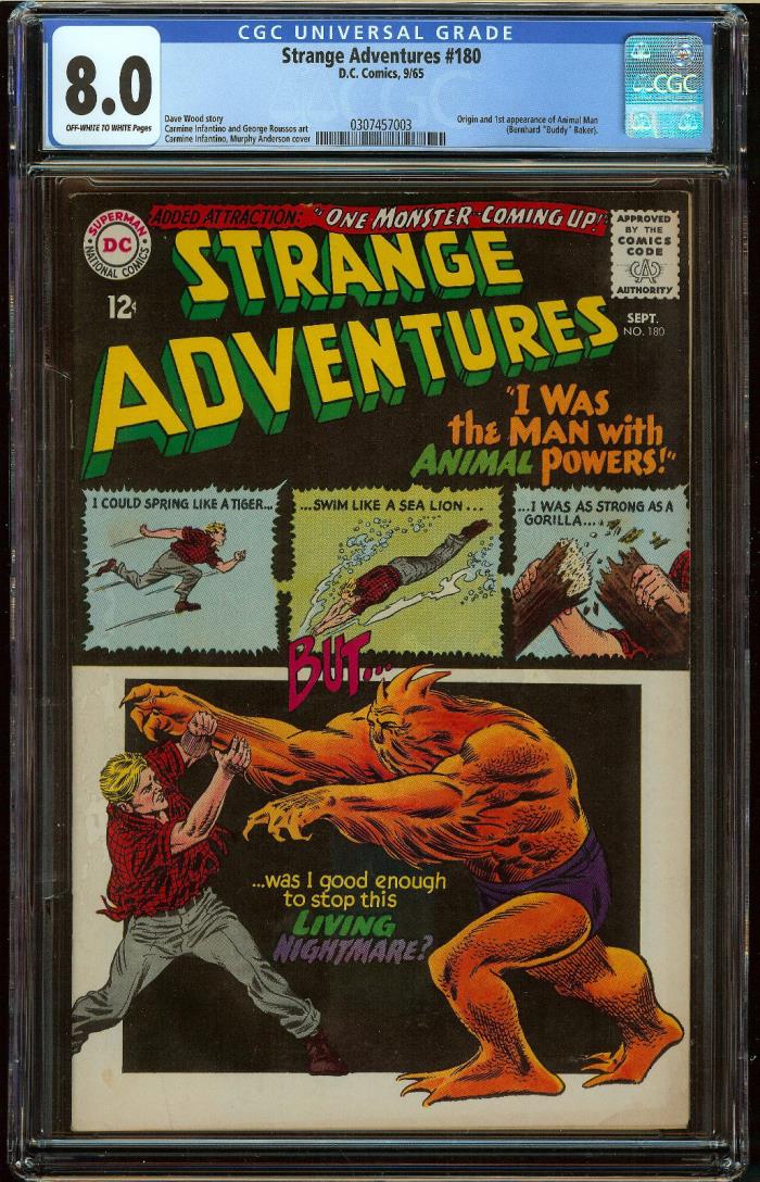 Strange Adventures #180 CGC 8.0 OW/W Pgs Origin First app Animal Man DC SA Key