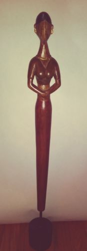 Hand Carved Wood Woman Modernist Sculpture African Art Statue 27”