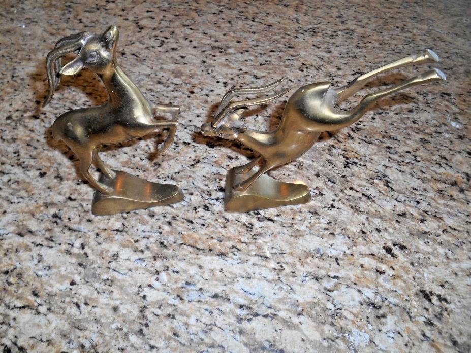 2 VINTAGE AFRICAN ANTELOPE BRONZE FIGURINES , 8 INCHES tall,Excellent