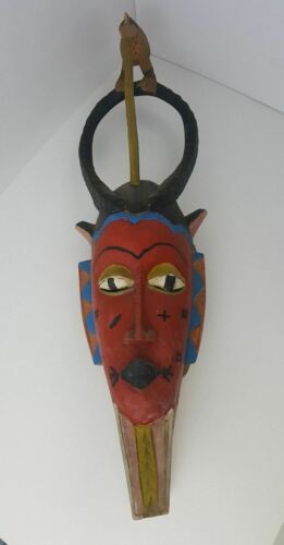 Vintage African Mexican Tribal Wood Animal Mask w/ Teeth WALL Hanging 7