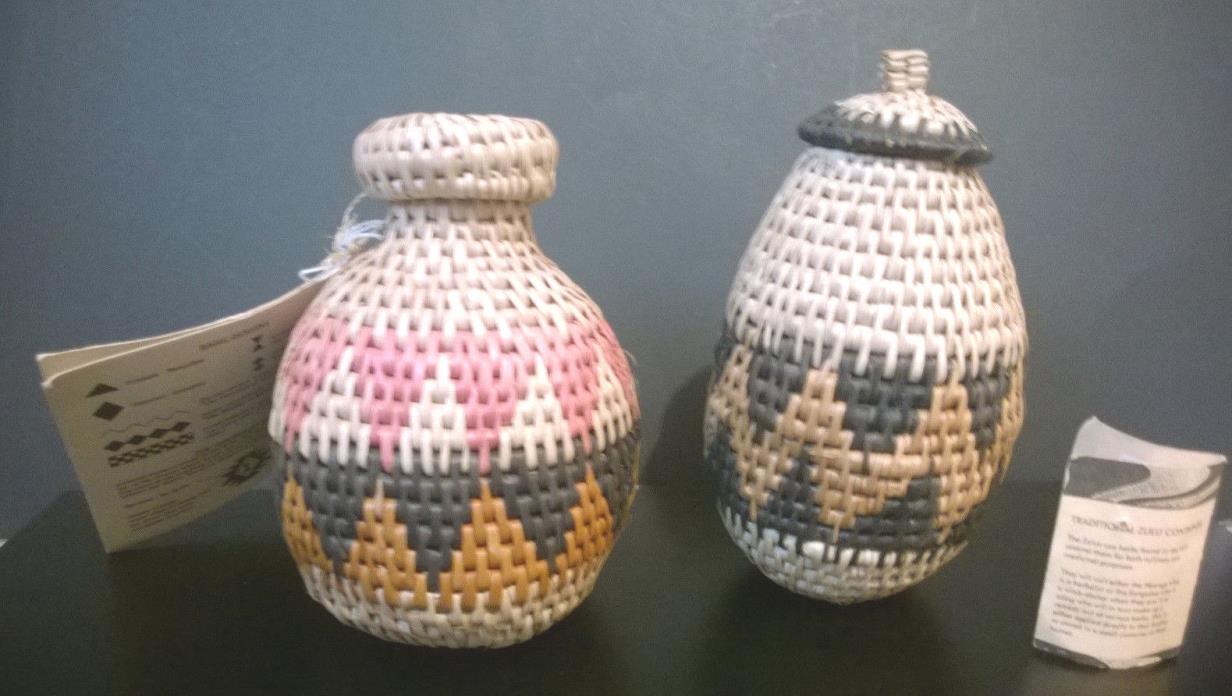 Two Traditional Zulu Woven Baskets