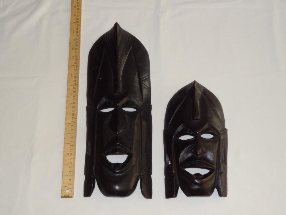 Lot of 2 African Hand Carved Wood Mask Tribal 10.75