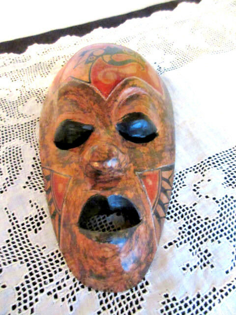 Indonesian Mask Painted And Glazed Wood Looks to be Carved