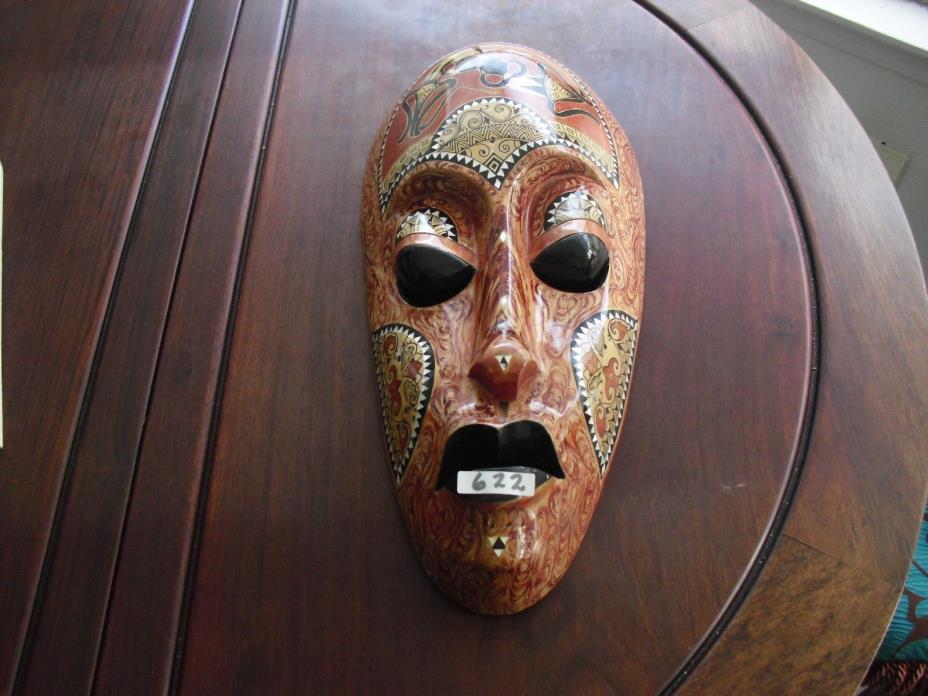 Large indonesian Mask wood carve painted hanging aboriginal tribe face art # 622