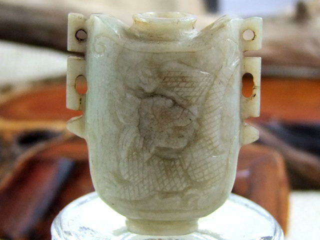 Antique Natural Hetian Jade - Vase Shape-Dragon & Phoenix Carving