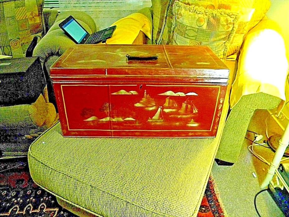 Fantastic 1880's Tin Oriental Toleware Box, Ships