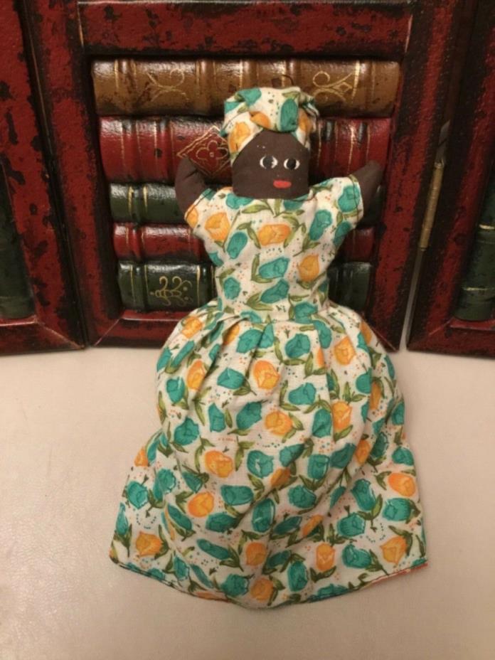 Topsy Turvy Doll Reversible Handmade Cloth Painted Faces Black Americana 7”