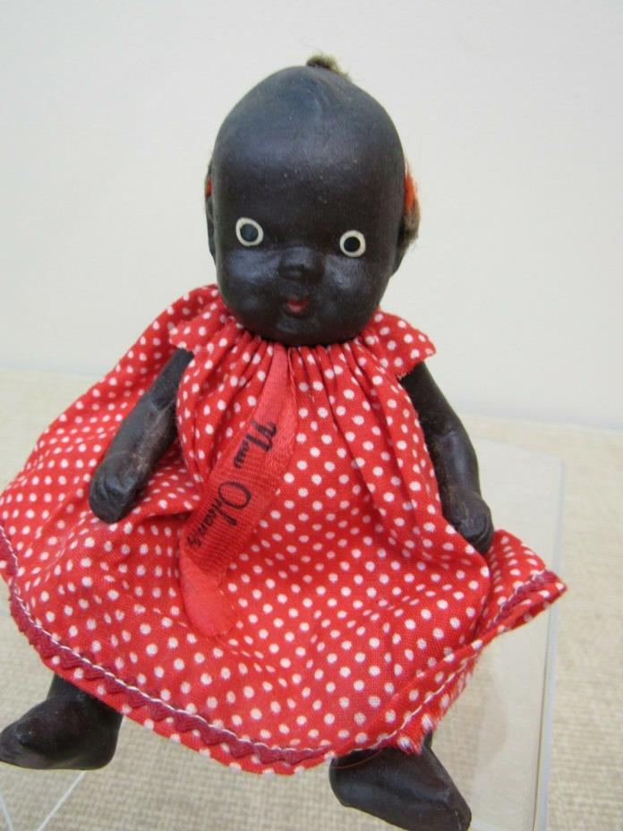 Vintage Black Americana Bisque Baby Doll ORIG New Orleans TAG ALL ORIG 6-1/2