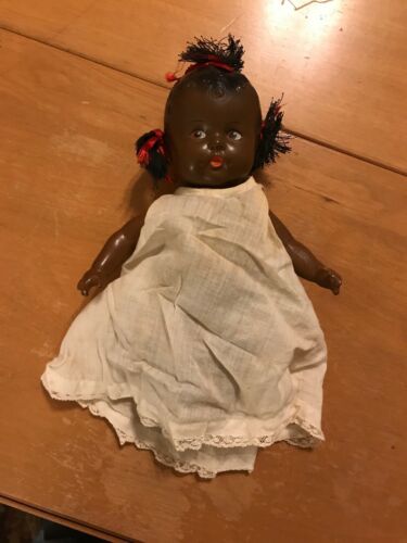 Antique Vintage Black Americana Hard Plastic Baby Doll Jointed Topsy 9