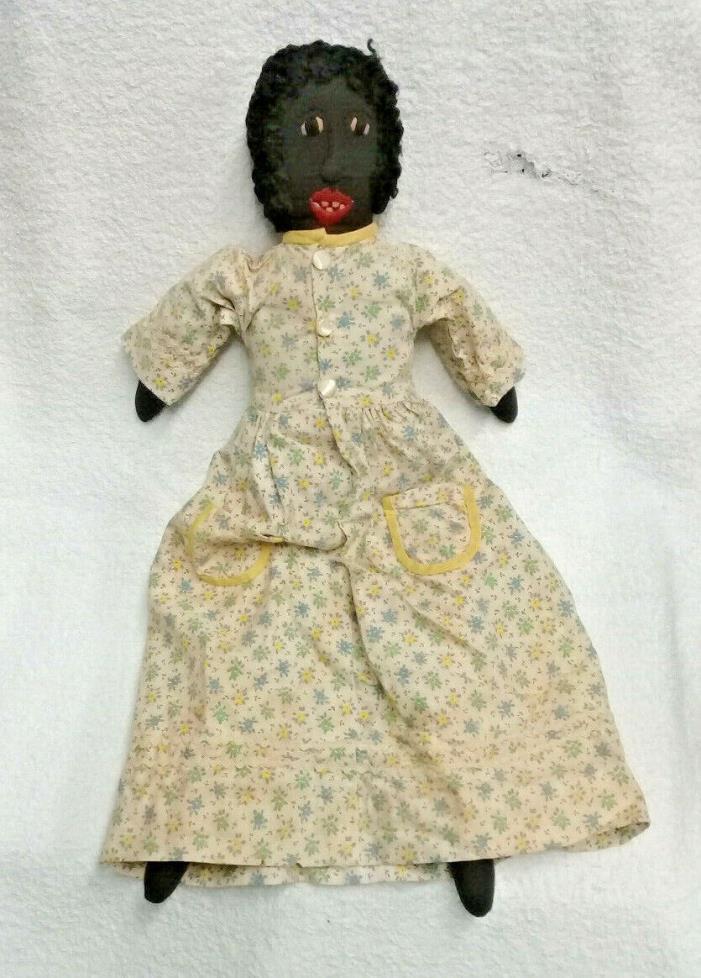 Vintage Black Americana Rag Doll in Long Floral Dress 19