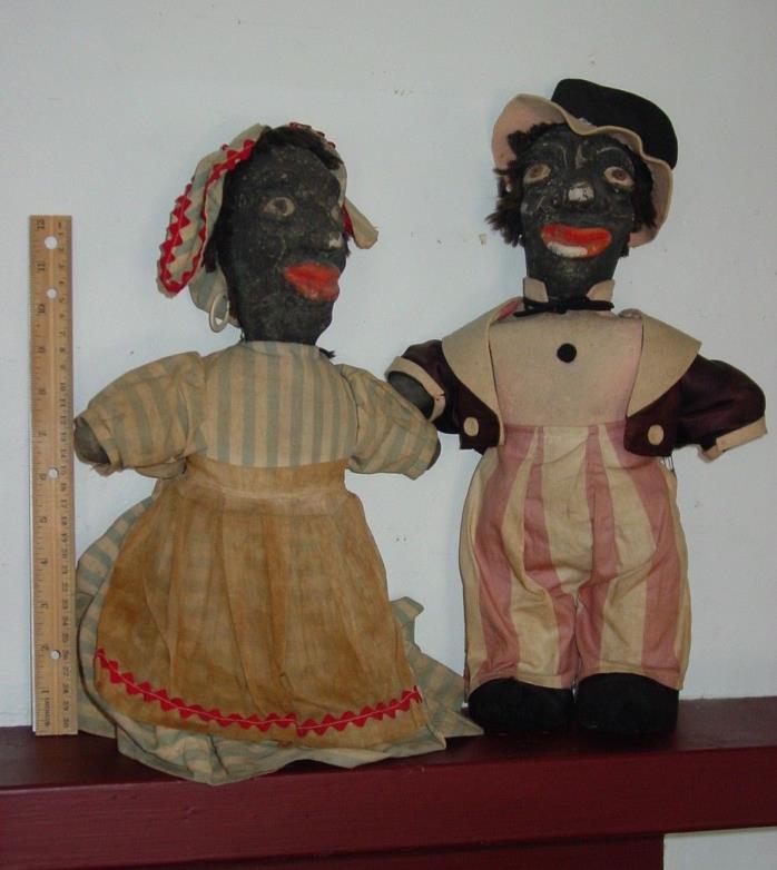 Maine Estate Pair 1920s Folk Art  Black Character Dolls
