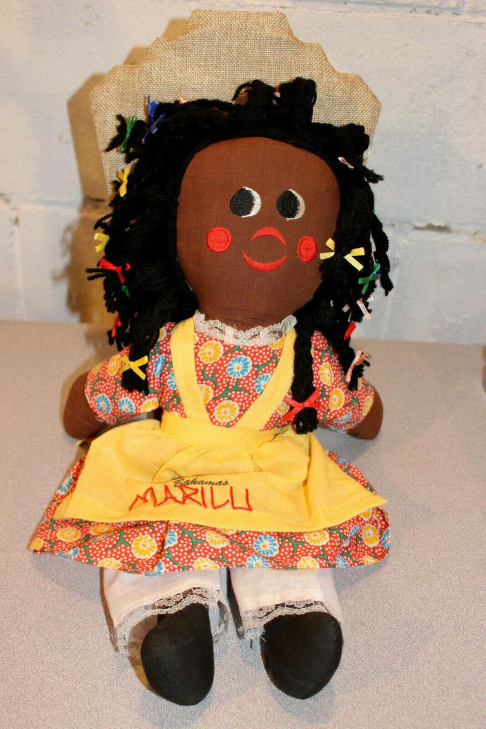 Bahama Ragdoll Marilu Black Americana Souvenir Doll w/Embroidered Face
