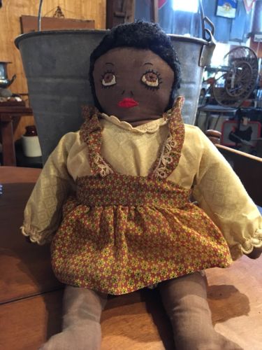 Vintage Folk Art Black Americana Doll 15” Cloth Handmade.