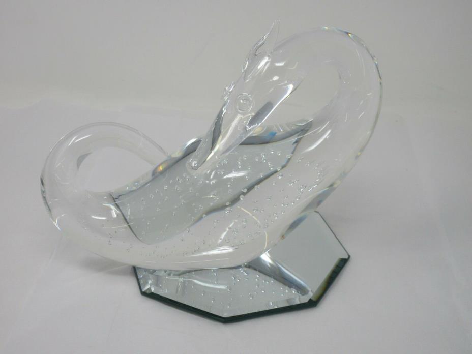 Steuben #8429. Large Dragon With Bubbles. By, Bernard Wolff 1981. Tail Broken.