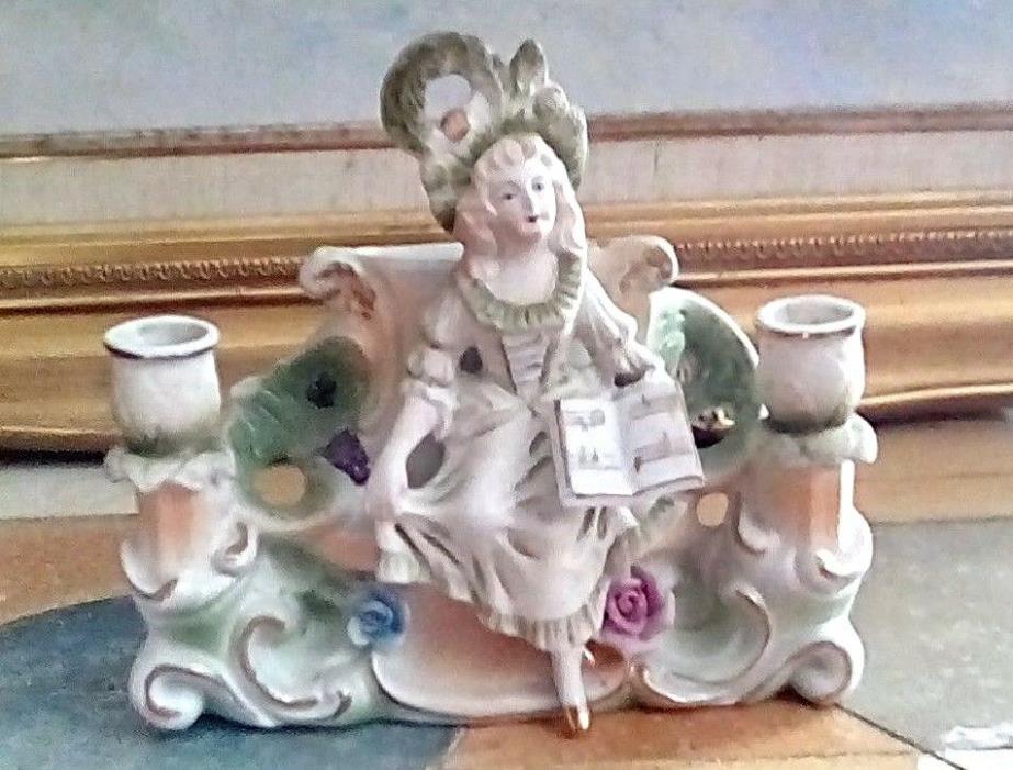 COLLECTIBLE WOMEN FIGURINE HOLDING A MUSIC BOOK, GREAT CONDITION, CANDLE HOLDER