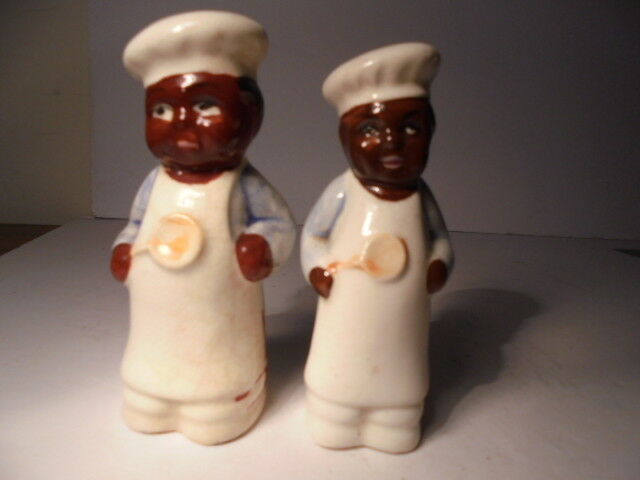 VINTAGE BLACK AMERICANA AFRICAN AMERICAN SALT PEPPER SHAKERS Rare Dual Chef Set