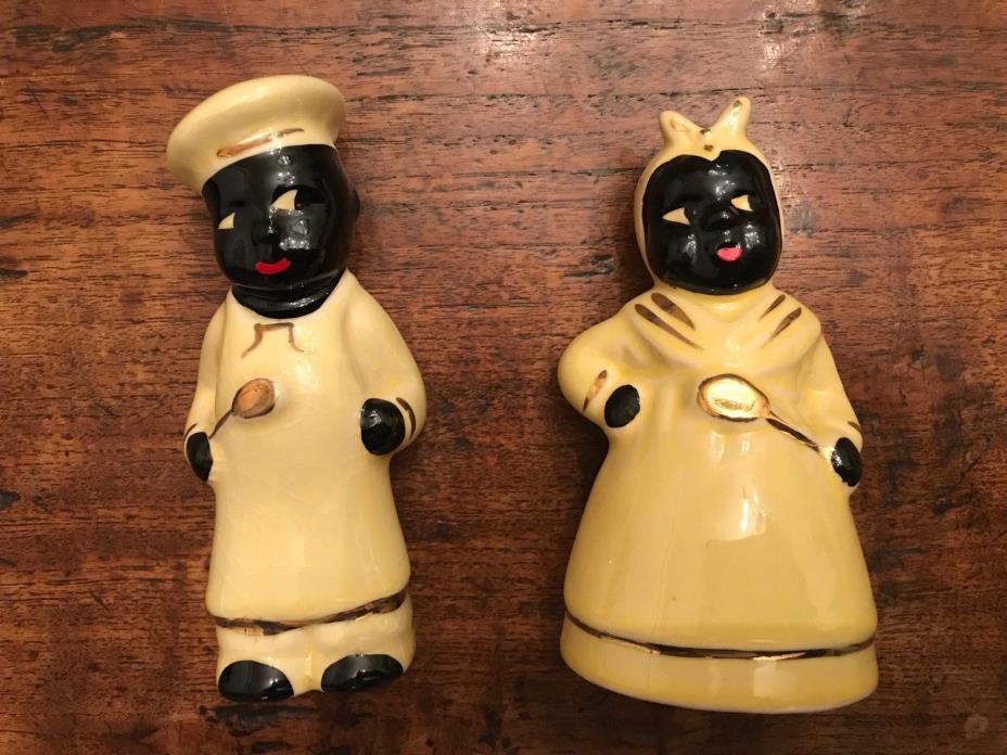 Vintage Salty and Peppy Shakers, Black Americana Salt & Pepper Set, Yellow,  Aunt Jemima Spice Shaker, 8 inch, Mothers Day Gift, Gift for Him