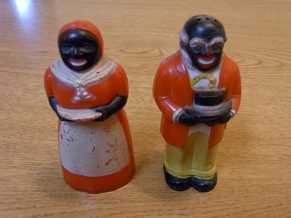 Black Americana salt and pepper shakers, mammy and pappy, porcelain, japan,  empress, Aunt Jemima Uncle Moses