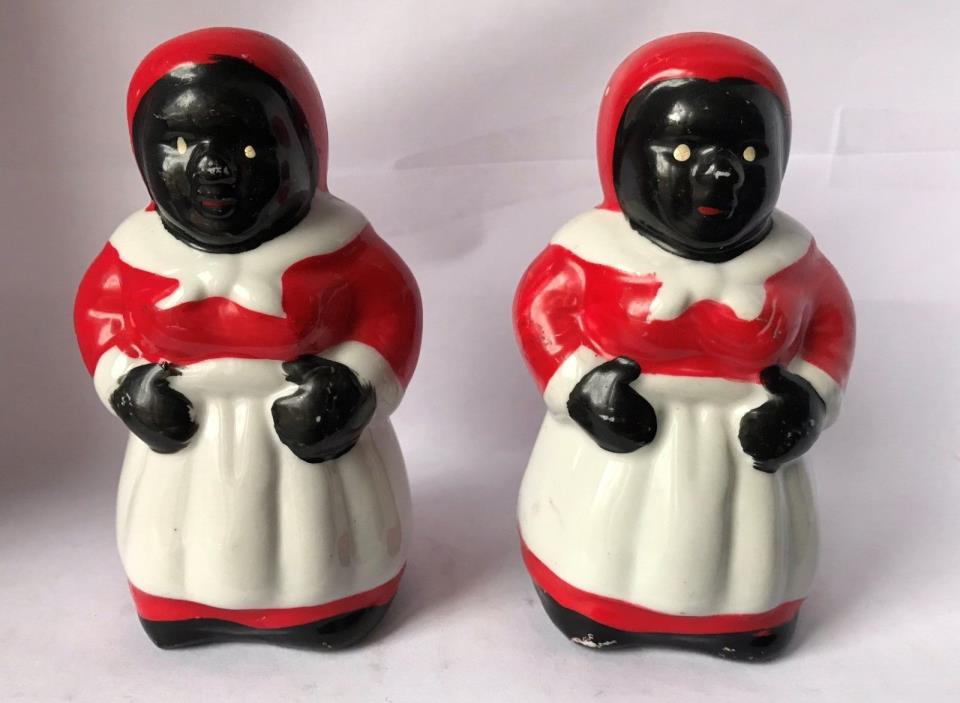 Black Americana salt and pepper shakers, mammy and pappy, porcelain, japan,  empress, Aunt Jemima Uncle Moses