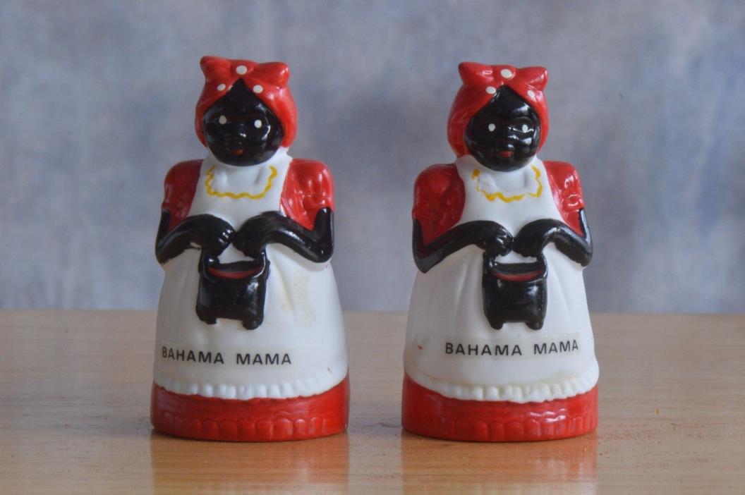 Vtg Bahama Mama Figural Salt & Pepper Shakers Black Americana
