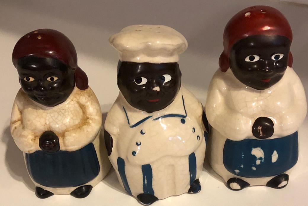 Black Americana salt and pepper shakers, mammy and pappy, porcelain, japan,  empress, Aunt Jemima Uncle Moses