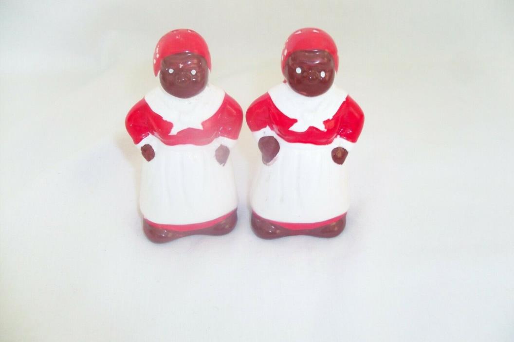 Black Americana salt and pepper shakers, mammy and pappy, porcelain, japan,  empress, Aunt Jemima Uncle Moses