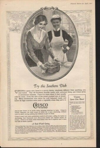 1917 CRISCO OIL SOUTHERN COOKING ETHNIC CORN BREAD AD  13369