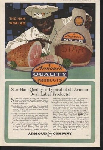 1917 ARMOUR HAM PORK FOOD COOK BLACK AMERICANA CHEF AD13245