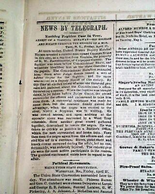 CHARLES NALLE Virginia Fugitive Runaway SLAVE Captured Arrested 1860 Newspaper